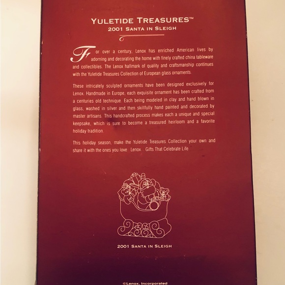 Lenox Yuletide Treasures Santa In Sleigh Ornament Hand Blown Glass Germany New - Picture 7 of 7